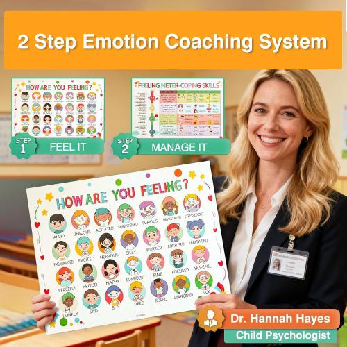 SAKVOGK Feelings Chart for Kids 2PCS - Emotions Poster Chart with Coping Skills - Waterproof Mental Health Posters, Calm Down Corner Supplies for kids,Toddlers School, Preschool, Homeschool