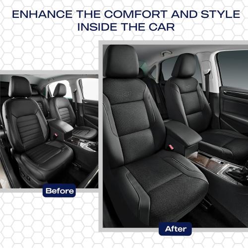 Skechers Memory Foam Leather Car Seat Covers, Air Cool Mesh Thick Seat Covers, Car Seat Covers Front Seats Airbag Compatible, Automotive Comfort for Most Cars, Vans, Trucks, SUV,Black
