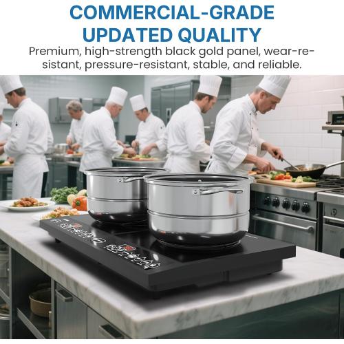 Commercial Double Burner Electric Induction Cooktop, 1000W 800W Dual Induction Hot Plate, 8 Power & 8 Temp Setting, Professional Countertop Burner Stove with Timer, LED Screen, Black
