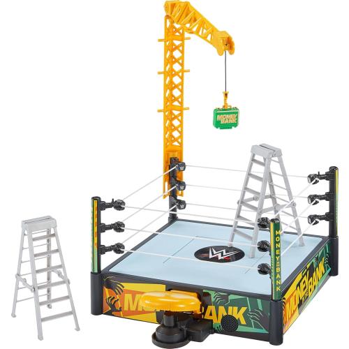 Mattel WWE Money in The Bank Cash-in Ring Playset with 2 Play Modes & 40  Sounds & Phrases, Includes Launcher Crane, Ladders & Briefcase, 13-Inch x 20-Inch