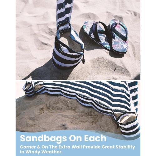 Beach Cabanas for Sand, Portable Beach Canopy with Sandbags for Family | 6' x 6'- 8' x 8'Size, 3-6 Person, Detachable Side Wall, UPF 50 , Wind-Resistant, Storage Pockets, Easy Set Up, Roof Vent