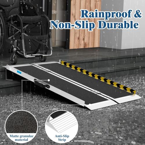 Portable Wheelchair Ramp 4FT, Non-Slip Aluminum Folding Handicap Ramp for Home Steps, 600LBS Capacity Threshold Ramp for Doorways, Stairs, Scooters