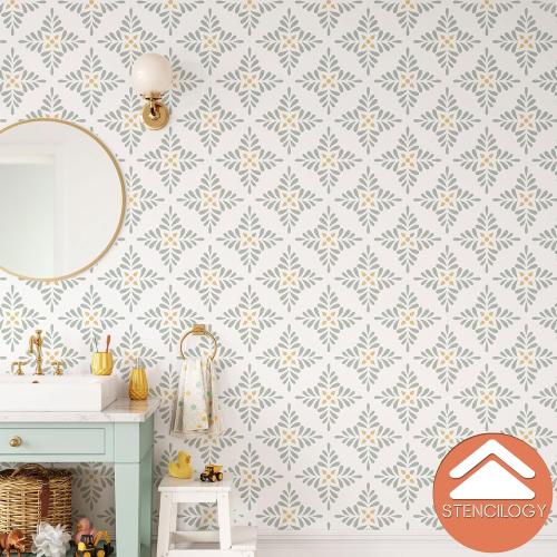 STENCILOGY® / Pechora - 23 x 33 XL Wall Stencil, Large Allover Wall Stencils for Painting, Stencils for Walls, Large Flower Leaf Damask Wall Stencil