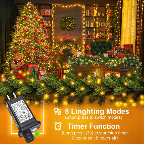 100FT 300 LED Christmas Lights Outdoor, Warm White Christmas Tree Lights with 8 Modes Waterproof, Connectable Green Wire String Lights Indoor for Patio Garden Xmas Party Decorations