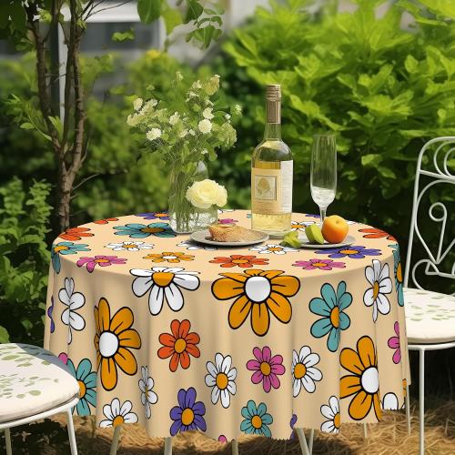 Eikione Round Tablecloth Wrinkle Free Table Cover Floral Tablecloth 70Inch