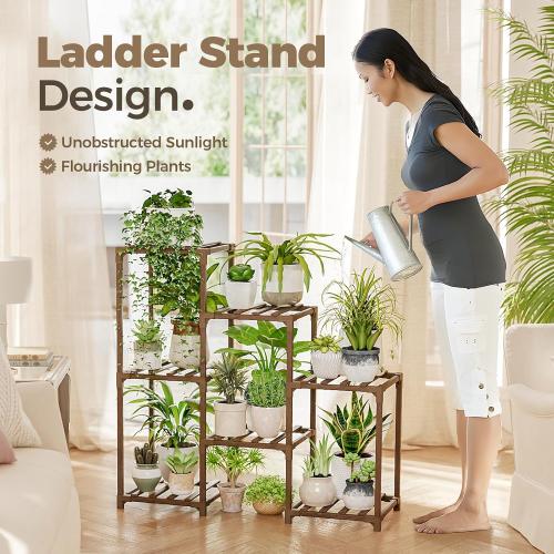 Size 3 tier Bamworld Plant Stand Indoor Plant Shelf Outdoor Wood Plant Rack for Multiple Plants 3 Tiers Ladder Plant Holder for Living Room Patio Boho Home Decor for Gardening