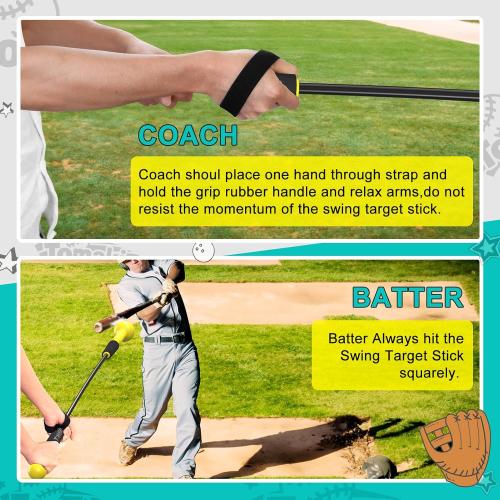 Hitting Stick Batting Swing Trainer, Batting Practice Equipment for Baseball and Softball, Ideal One-on-One Coaching Tool for Baseball 54''