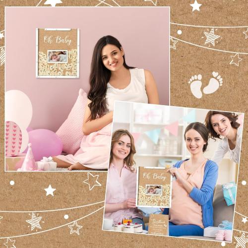 Thyle 65 Pcs Baby Shower Guest Book Alternative He or She Gender Reveal Baby Shower Favors Baby Shower Sign in Guest Book with 60 Wooden Hearts Baby Shower Picture Frame Birthday Decor(Kraft)