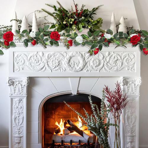 Red and White Rose Vine Artificial Flower Garland Fake Flower 6ft Garland Artificial Silk Floral Hanging for Wedding Party Ceremony Outdoor Decor Pack of One