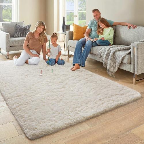 Ophanie 6x9 Area Rugs, Upgrade Non-Slip Fluffy Soft Rugs for Living Room, Large Shag Ivory Fuzzy Plush Rug, Shaggy Big Carpets for Bedroom, Kids Boys Girls Dorm Nursery Home Decor Aesthetic