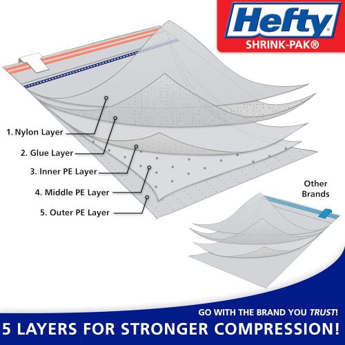 Pack of 3 Size XL Hefty Shrink-Pak - 3 Extra Large Vacuum Storage Bags for Clothes, Pillows, Towels, or Blankets - Space Saver Vacuum Sealer Bags Ideal Under Bed Storage Solutions