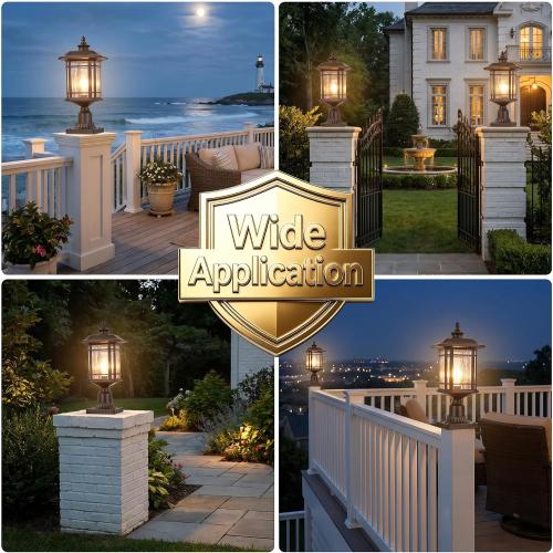 Dusk to Dawn Lamp Posts Outdoor Lighting Waterproof Outdoor Post Lights with Water Ripple Glass 16.5 Inch Height ORB Finish Lamp Post Light Fixture for Yard Patio Pathway Garden E26 Socket