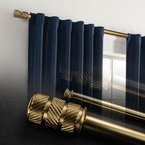 1-1/8 Inch Diameter Antique Gold Curtain Rods with Knurl Design Finial, 72-144 inch Telescoping Double Curtain Rods for window width 68-140 inch, Drapery Rods for Bedroom,Living Room