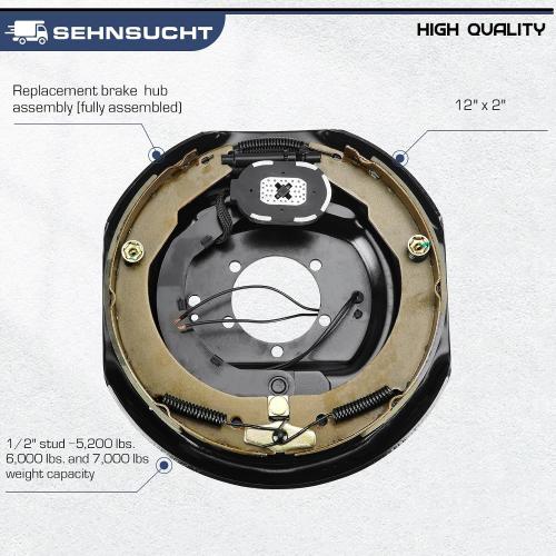 SEHNSUCHT Trailer Electric Brakes, 1 Pair of Electric Brake Assembly 12 X 2 for 5200lb 6000lb 7000lb Axle (Set 2: 1 Left 1 Right)