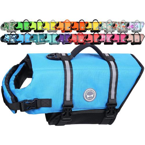 VIVAGLORY Dog Life Vest Rip Stop Dog Swim Vest, S, Blue | High Visibility Ripstop for Puppy Cat Doggy, Life Jacket with Handle & Leash Ring for Boating & Swimming
