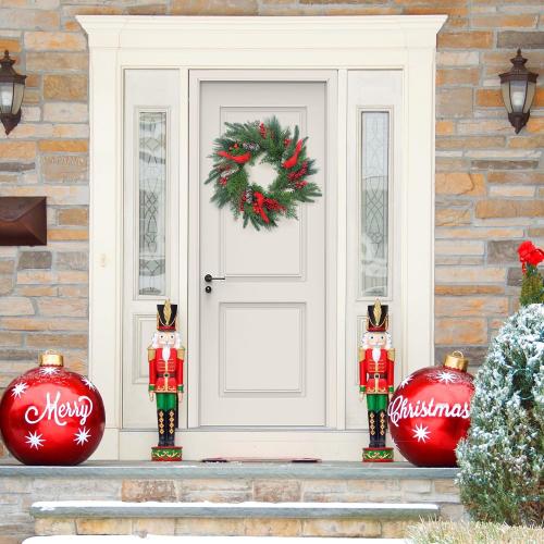 New Years Eve Party Supplies 2025, Large 24 Inch Wreaths Red Cardinal Ornaments Décor Gift with Pine Cones Needles Cypress Leaves Xmas New Year Home Indoor Tree Decor Christmas Decorations