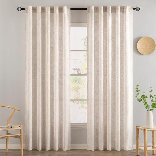 MIULEE Natural White Linen Curtains 80 Inch Length 2 Panels for Bedroom Living Room, Soft Thick Linen Textured Window Drapes Semi Sheer Light Filtering Back Tab Rod Pocket Burlap Look Decor