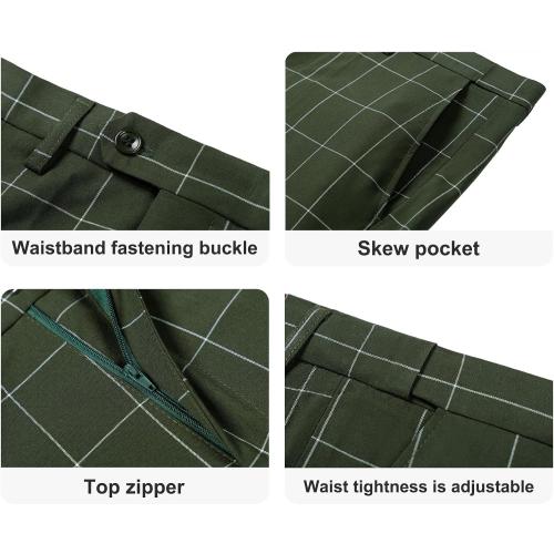 Size XXL color green Men's Slim Fit 3 Piece Plaid Suit Set,Business Formal Attire Solid Blazer Jacket Vest Pants