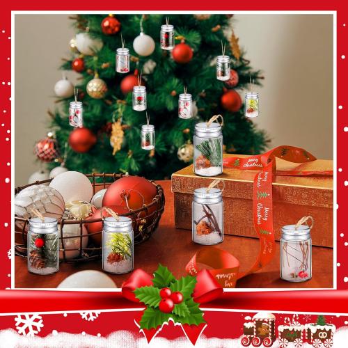 16 Pcs Christmas DIY Fillable Ornaments Kits Clear Glass Bottle Hanging Ornaments, Pine Cones Hanging Mason Jar with Screw Off Caps Rope for DIY Crafts Home Farmhouse Christmas Tree Party Decoration