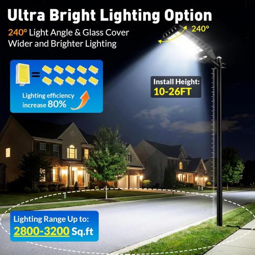 Solar Street Light Outdoor Waterproof, 23” Large Solar Light with Motion Sensor, 6500K Dusk to Dawn Security LED Flood Light, Commercial Outdoor Lighting Heavy Duty for Parking Lot Yard Driveway Farm