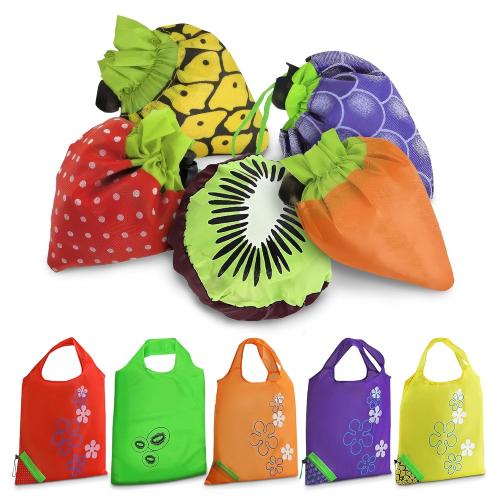 5 PCs Fruit Micro Tote Bag – Reusable Grocery Bags Foldable with 15x15 Capacity Size, Washable Build for Wear Resistance and Long Service Life – Handy Choice for Market Trips and Daily Carrying