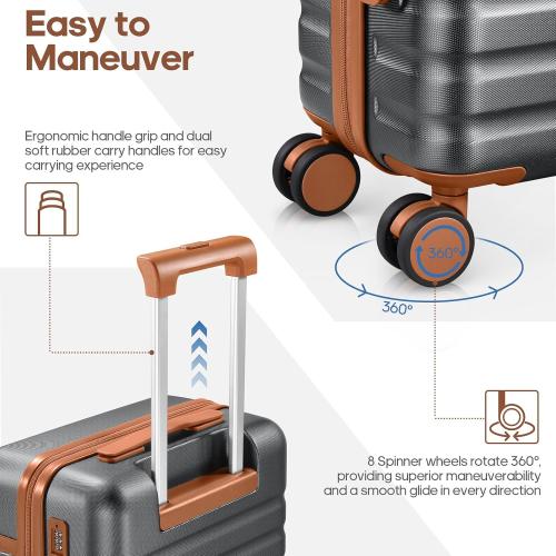 UKEIN Luggage Sets 3 Piece, Carry On Luggage 20In With Spinner Wheels,PC Hardside Suitcase Set with TSA Lock,Durable Carry On Suitcase With Travel Backpack for Men (Grey, 3 piece set (20inch))