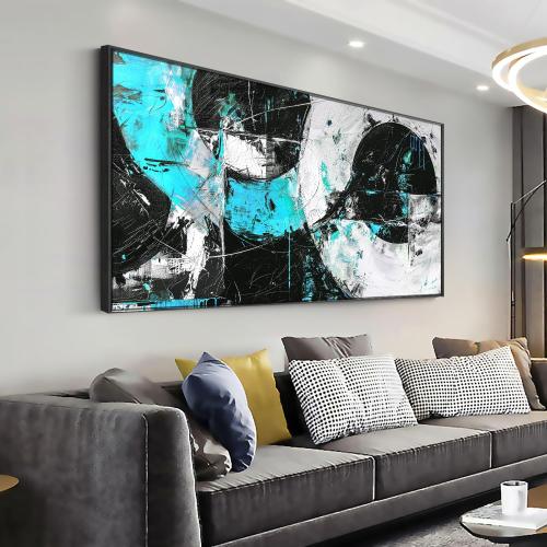 Wall Art Abstract Canvas Painting Black Blue Wall Decor Modern Artwork for Living Room Bedroom Dining Room Home Office Decor Large Framed Ready to Hang 24x48