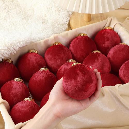 Christmas Tree Ornaments Velvet Balls - 15 Pack 3.15inch with Elegant Color, Velvet Fabric Wrinkle Design for Xmas Tree, Fireplace, Tabletop, Church, Decor (Red)