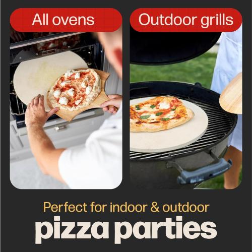 HANS GRILL PIZZA STONE | Circular Pizza Stone For Oven Baking & BBQ Grilling With Free Wooden Peel | Extra Large Round 15 Inches Diameter (38CM) Durable Cordierite Cooking Stone.