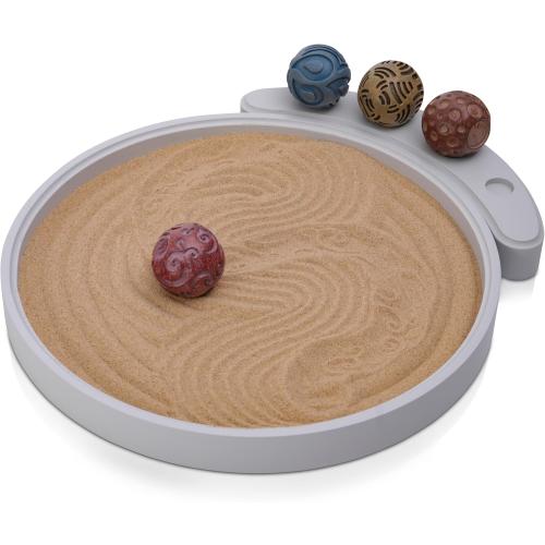 ENSO Japanese Zen Garden Kit for Desk - Inori Premium Sand Garden Gift Set for Meditation Therapy - Mini Zen Décor Office Desktop Accessories - Solid Wood Tray, 4 Hand Crafted Spheres & Custom Holder