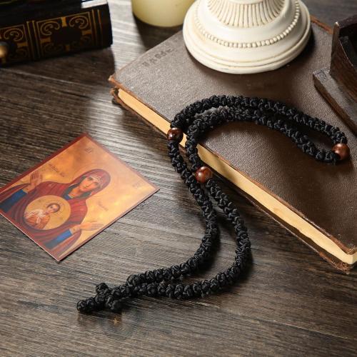 Handmade Orthodox Prayer Rope 100 Knots with Braided Cross Red Bead