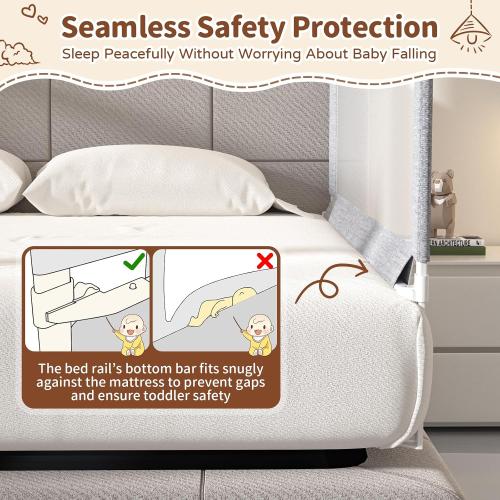 3-Piece King Size Bed Rail for Toddlers - Height Adjustable Baby Bed Rail Guard with Headboard Rod,Safety Bed Rails for King Size Bed with Child Lock(78.74x78.74x74.8 Inch)