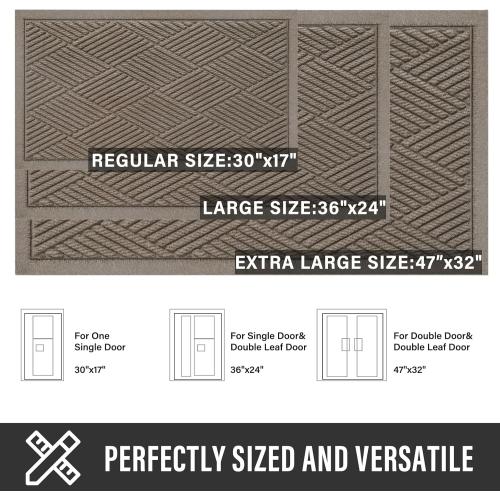 Beige 36x24 Sturdy Front Door Mat, Absorbent Muddy Dirt Resist Welcome Door Mats Outdoor Indoor, Stain and Fade Resistant, Non-Slip Rubber Backing Low Profile Doormat for Entryway