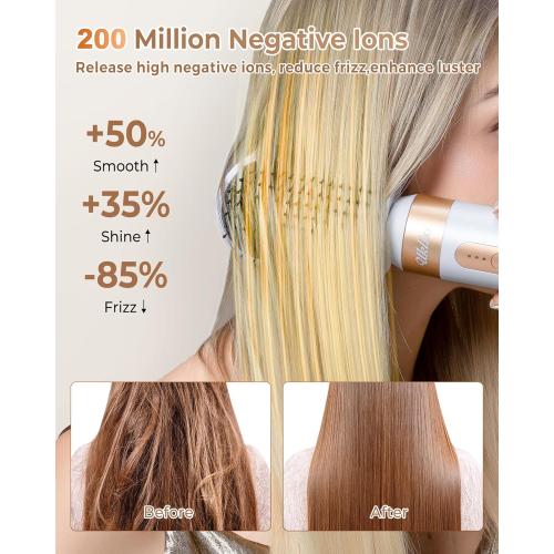 UKLISS Hair Dryer Brush 7 in 1，110000 RPM Hair Dryer with Diffuser for Curly & Twisted Hair Professional Ionic Brush Blow Dryer for Salon-Quality Styling, White Gold