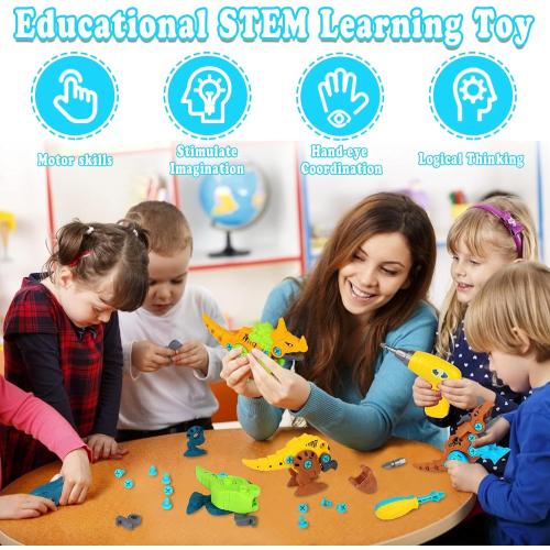 Dinosaur Toys, Take Apart Dinosaur Toys for Kids, Educational Construction Building Sets with Electric Drill Storage Box - Birthday Gifts for Toddlers Boys Girls Age 3 4 5 6 7 8 Year Old