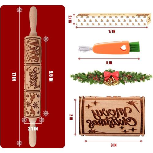 17 Premium Wooden Rolling Pins for Baking with Nativity Embossed Designs | 3mm Deep Springerle Cookie Molds | Christmas Rolling Pin & Baking Gifts for Women | Includes 3-in-1 Cleaning Brush