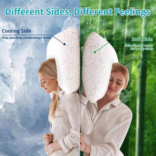 Cooling Pillows for Sleeping 2 Pack, Adjustable Shredded Memory Foam Pillows Queen Size Set of 2, Firm Bed Pillows for Side Back Stomach Hot Sleepers, Cold Pillow with Removable Washable Cover