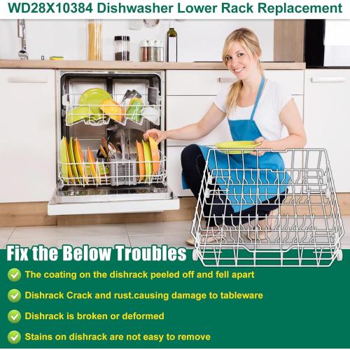 Upgraded WD28X10384 Dishwasher Lower Rack Replacement Compatible with GE Dishwasher Bottom Rack GLD4500V00CC, GLC4400R40BB, GLD5660V00SS with WD35X21038 Wheels