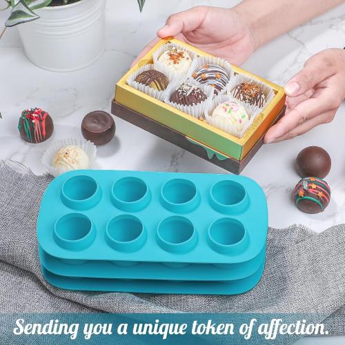 Webake Sphere Ball Chocolate Molds Platinum Silicone, 3 Pack 8-Cavity Round Baking Molds for Halloween Eyeball, Jelly, Cake Pop, Truffle, Mousse, Ice Cube & Pastry Making, Includes Free Filling Scoop