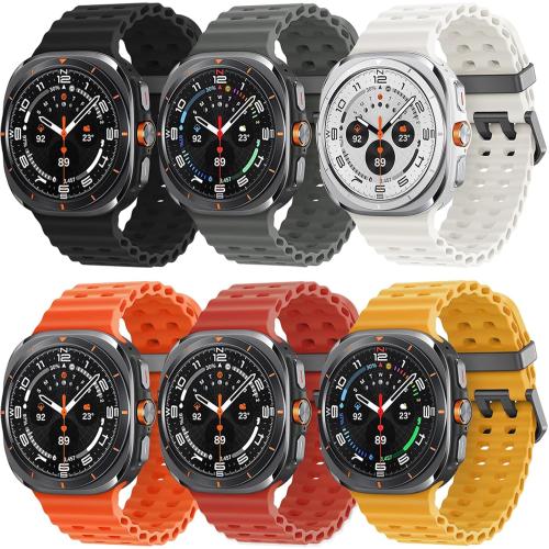 6 Pack Marine Silicone Band for Samsung Galaxy Watch Ultra Bands 47mm Men/Women,Waterproof Soft Sport Strap Compatible with Samsung Watch Ultra Band for Men/Women Breathable Replacement Correa Reloj