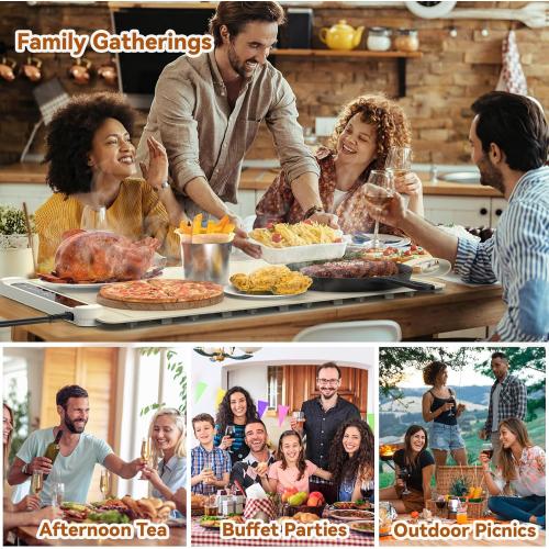 Food Warming Mat Electric Tray: Adjustable Silicone Heating Pad with 3 Temperature Settings 4 Timer Function Portable Roll Up Hot Plate for Buffets Party Gatherings Kitchen Warmer Countertop Holiday