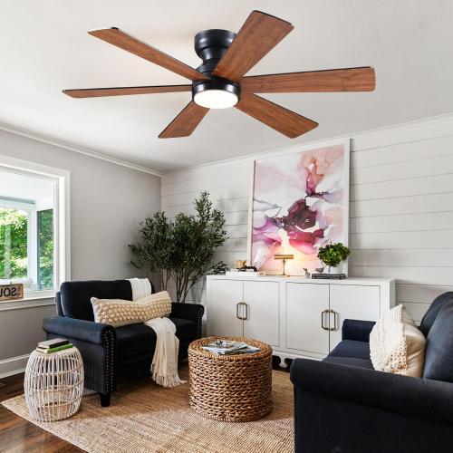 Asyko 46Brown 6-Blade Modern Low Profile Ceiling Fan with Light and Remote