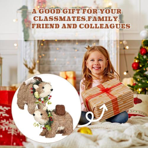 Chalyna 2 Pack Christmas Sisal Polar Bear Tabletop Decor, 9 x 6 In Polar Bear Figurine Woodland Christmas Decor Rustic Farmhouse Animals Ornament for Home Table Office Forest Mantle Seasonal Xmas Gift