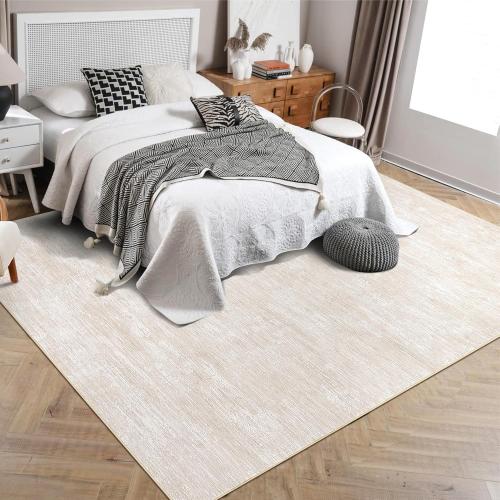 RUGSREAL Washable Rug for Living Room Non-Slip Modern Abstract Area Rug Stain Resistant Large Bedroom Rug Contemporary Accent Throw Floor Carpet Solid Rug for Dining Room Home Decor, Beige