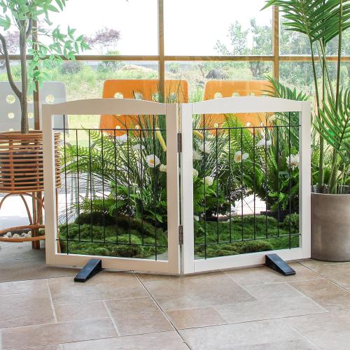 Size 40x32 inches Dog Fence Indoor - 2-Panel Freestanding Dog Gate for Doorways, Hallways, House or Stairs -40x32-Inch Retractable Foldable Expandable Wood Pet by SFJC (White)