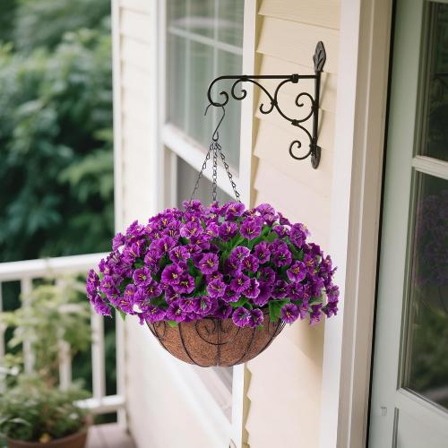 Artificial Hanging Flower Plants with Basket for Spring Summer Outdoor Decoration, Faux Petunias Flowers Fake Morning Glory Planter for Outside Patio Garden Porch Balcony Yard Spring Decor(Lotus) ‼️used ‼️
