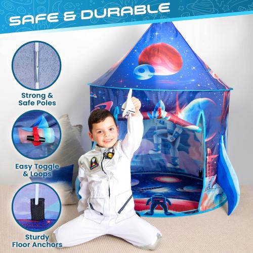 W&O Rocket Ship Play Tent with Blast Off Button - Ultimate Spaceship Tent with Captivating Space Sounds - Perfect for Indoor & Outdoor Adventures