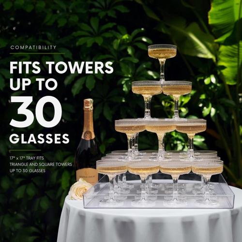 KSESTOR Champagne Tower Plastic Drip Tray - Large Serving Tray - 17x17in