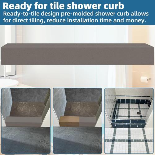 Shower Curb Kit,Waterproof Prefabricated Shower Pan Curb,Trimmable Ready to Tile Shower Curb Threshold for Shower Construction/Bathroom Renovation,Lightweight,Easy Installation,Load Bearing,48Length