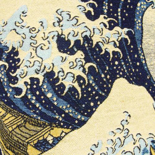 MUSART Decorative Square Throw Pillow Case Cushion Cover Jacquard Weave Fabric Premium Cushions for Sofa or Bedroom 18 x 18 Inches Kanagawa Hokusai The Great Wave Off Kanagawa Made in France